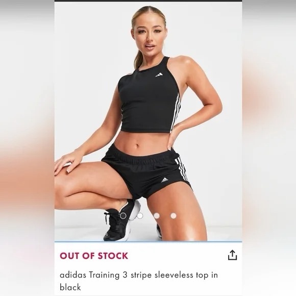 Adidas Training 3-Stripe Aeroready Crossback Crop Tank - Black - Medium - Picture 2 of 8